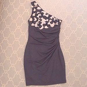 Gray one shoulder dress with flowers